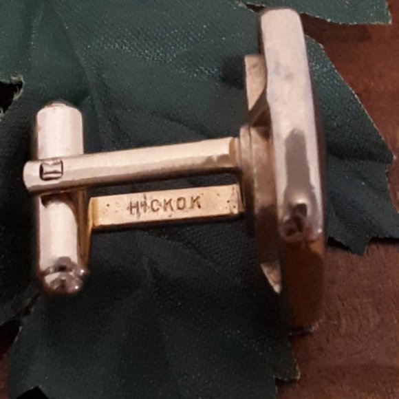 Vintage Hickok Cufflinks Blue Grey Glass Mid Century Vintage Gold Tone - Picture 4 of 5